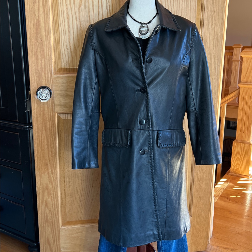 Juliet Michelle By Adler Black Genuine New Zealand Lambskin Leather Trench Coat